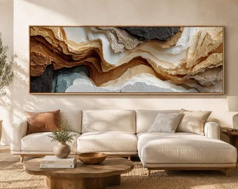 Muurkunst organische canyon – canvas aardlaagtextuur, neutraal modern abstract landschapsdecor