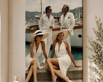 Vintage jachtclub muurdecoratie, canvasprint van een kustresort