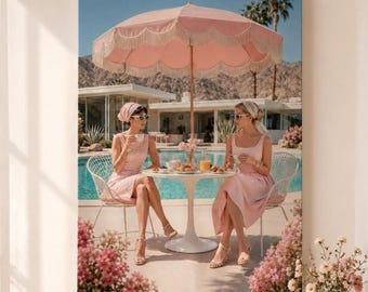 Palm Springs Brunch Muurdecoratie, Vintage Resort Canvasprint