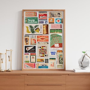 Vintage Streichholzschachtel Druck, Trendy Streichholz Poster, Retro Streichholzbrief Wandkunst, Funky Red Ästhetischer Druck für die Wohnung
