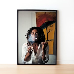 Bob Marley Smoke, foto di fumo, stampa vintage di Bob Marley, decorazione da parete classica, tela di grandi dimensioni, stampa di Bob Marley