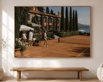 Old Money Tennis Muurdecoratie, Rustgevende Luxe Canvasprint voor de Woonkamer