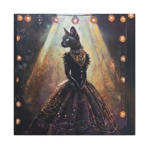 Elegant Cat Canvas Art, Black Cat Wall Decor, Unique Animal Artwork for Cat Lovers, Home Aesthetic, Gift for Pet Owners, Cat Lover&#39;s Decor