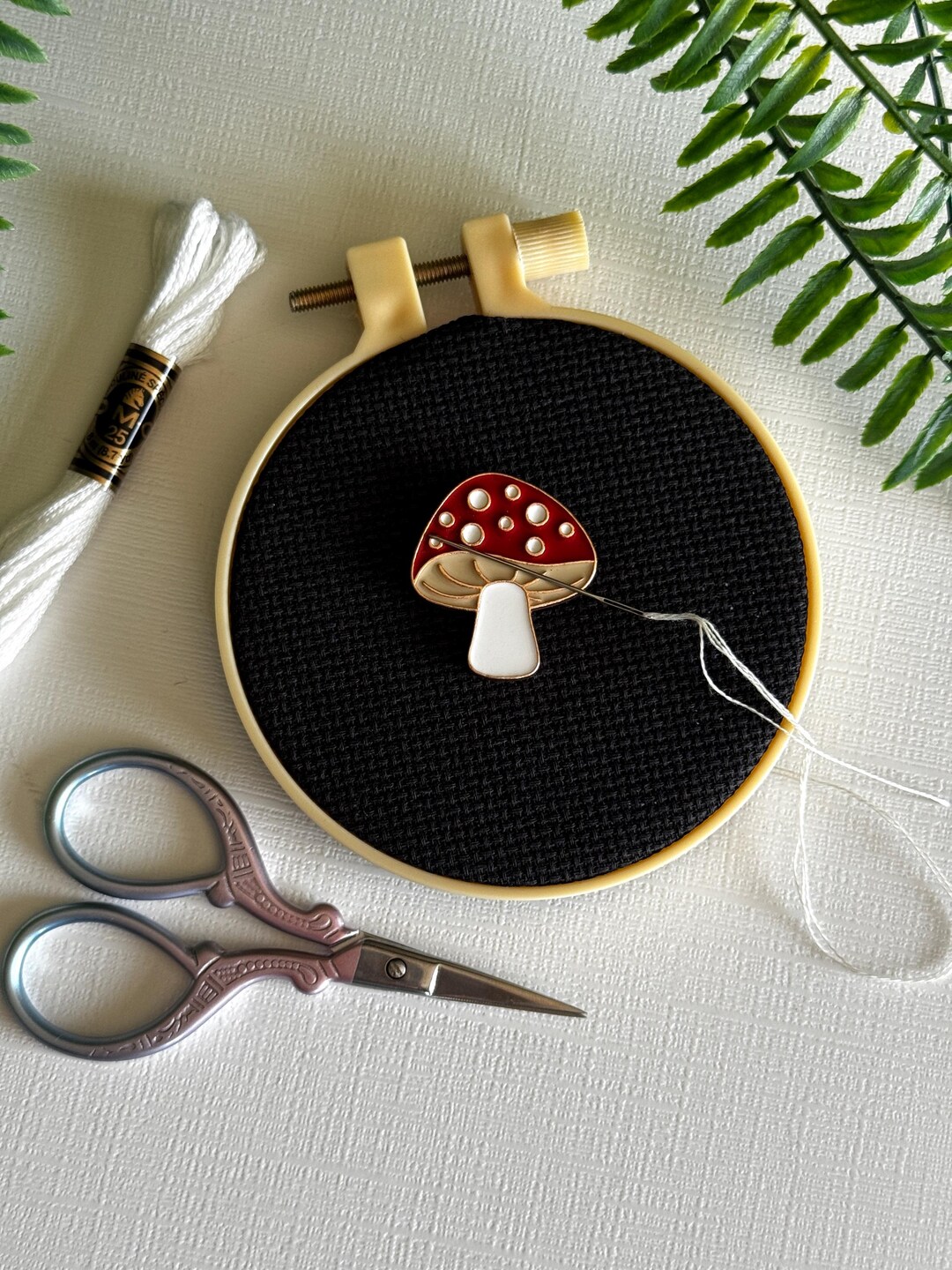 Needle Work Red Mushroom Needle Minder | Needle Keep | Needle Nanny | Cross Stitch ...