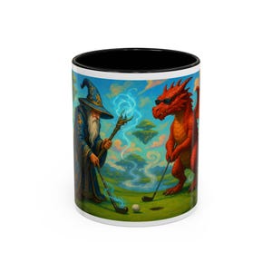 Mug, Wizard vs Dragon Golf Game, Who Wins, Magical Coffee Cup, Fantasy Lover Gift, Dungeons and Dragons, Gamer Mug, Novelty Tea Cup