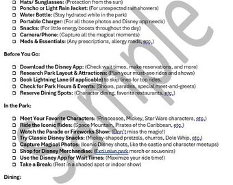 Disney Planning Checklist
