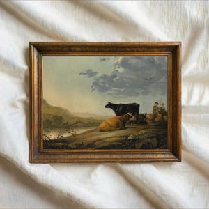 Impresión pastoral de jóvenes pastores, impresión vintage de paisaje de pradera, arte mural rústico moderno, descarga digital, impresión instantánea