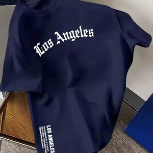 Camiseta de verão de luxo streetwear marca 100% algodão puro moda Los Angeles carta impressão camiseta, solto e elegante estilo casual camiseta