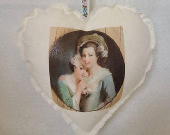 Decorative Heart Pillow - Mother and Daughter