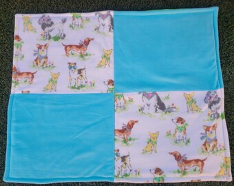 Quilted dog blanket different dogs on ivory