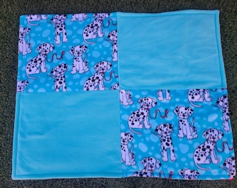 Quilted dog blanket Dalmatians on light blue