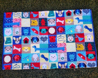 Quilted dog blanket dog faces
