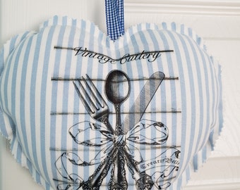 Decorative Heart Pillow - Vintage Cutlery