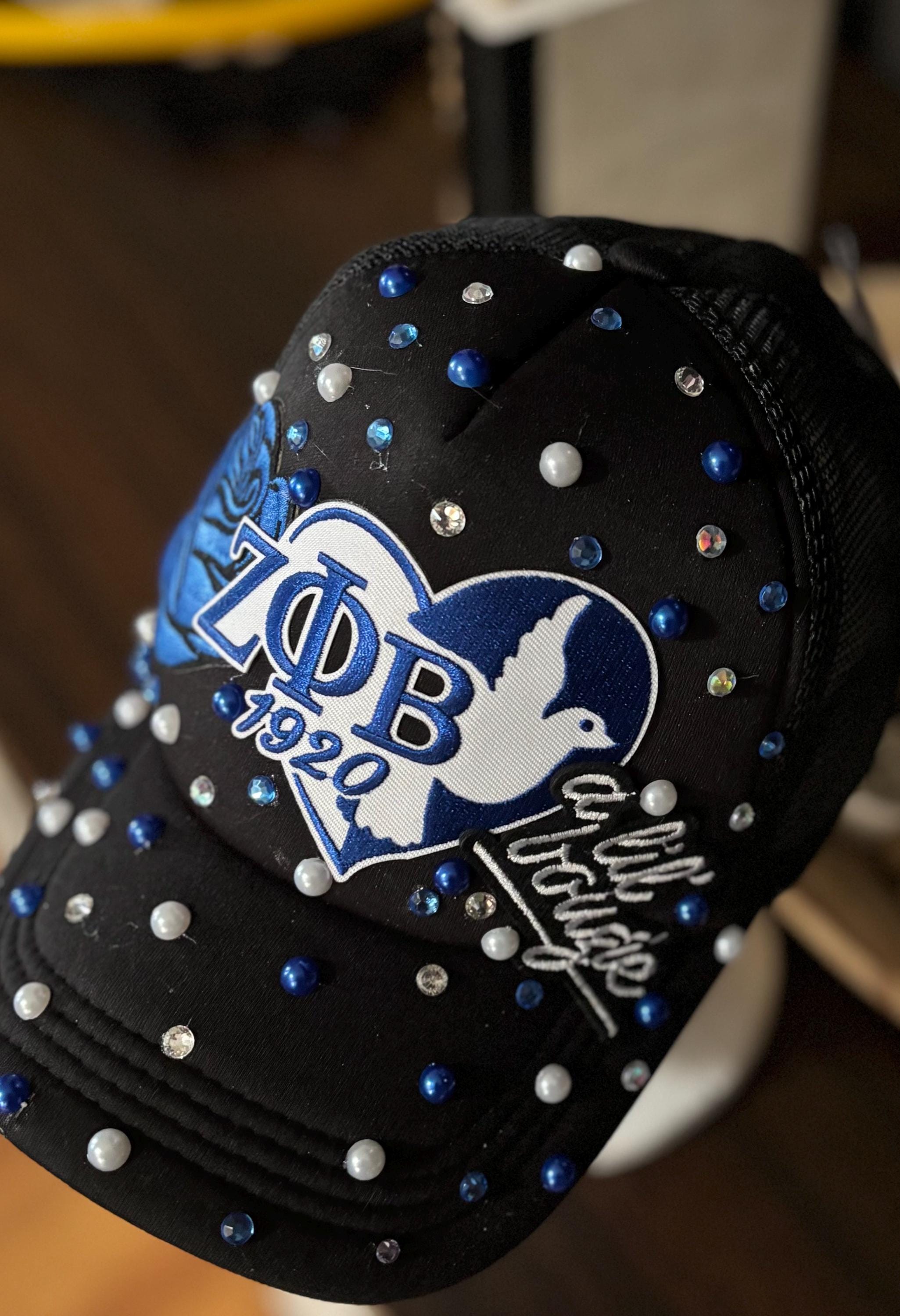 Zeta Phi Beta Sorority Custom Rhinestone Bling Visor Hat Royal Blue ZPB 1920 Cap Zeta Phi Beta Rhinestone Hat - Etsy main image 3