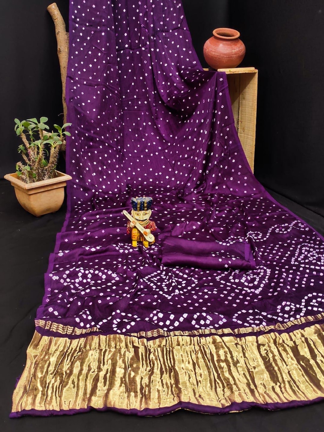 Purple Bandhej Saree: Soft Indian Sari With Blouse Piece - Etsy