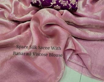 Pink Chiffon Saree, Purple Floral Embroidery