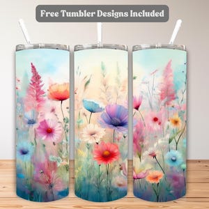 20 oz Tumbler Sublimation Wrap PNG | Bright Pastel Watercolor Background | Seamless Digital Download for Skinny Tumblers & Crafts