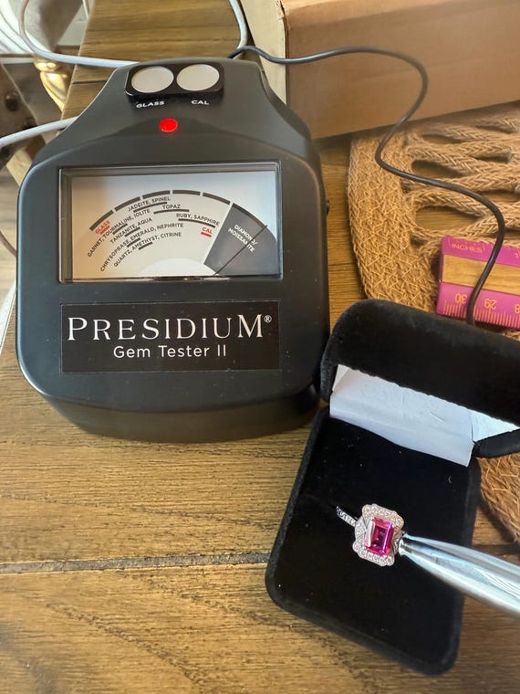 Pink Sapphire Emerald Cut and Moissanite Antique … - image 9