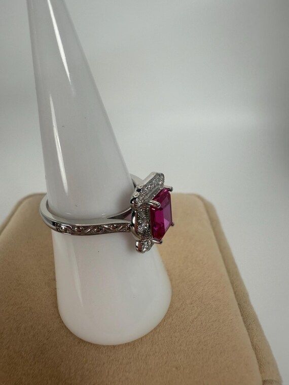 Pink Sapphire Emerald Cut and Moissanite Antique … - image 4