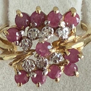 Ruby Diamond Cluster Ring 14k .50CT Size 7