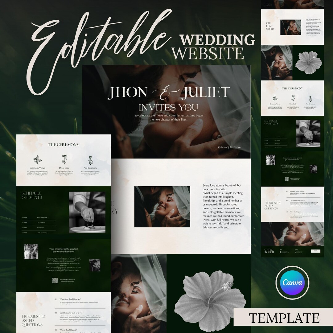 Minimalist Wedding Website Template Canva Digital Invite With RSVP Etsy