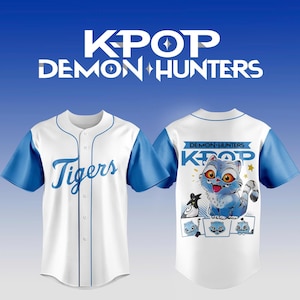 KPop Demon Hunters Derpy Tiger Jersey - Camiseta gráfica Derpy Tiger and Bird, Saja Boys Kpop Fan Jersey, Cute Tiger Demon Hunters Jersey
