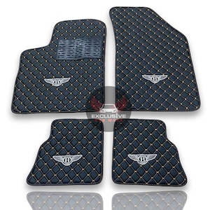Luxury Leather Car Floor Mats For Bentley Bentayga / Continental GT / Flying Spur Models Set Of 4 - Black Leather & Brown Stitch