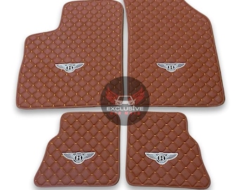 Luxury Leather Car Floor Mats For Bentley Bentayga / Continental GT / Flying Spur Models Set Of 4 - Brown Leather & Brown Stitch