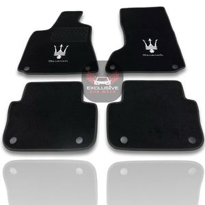 Luxury Car Floor Mats For Maserati Ghibli-Quattroporte-GranCabrio-GranTurismo-Levante-Grecale-MC20 Models Embroidery Logo , Set of 4 / Black