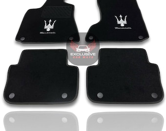 Luxury Car Floor Mats For Maserati Ghibli-Quattroporte-GranCabrio-GranTurismo-Levante-Grecale-MC20 Models Embroidery Logo , Set of 4 / Black