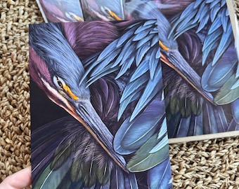 Green Heron Greeting Cards Set, 5” x 7” Blank Art Cards, Bird Greeting Cards
