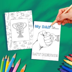Biglietto da colorare stampabile per la festa del papà, download immediato / Regalo fai da te bifacciale per papà, nonno, figura paterna / Attività divertente di artigianato e colorazione