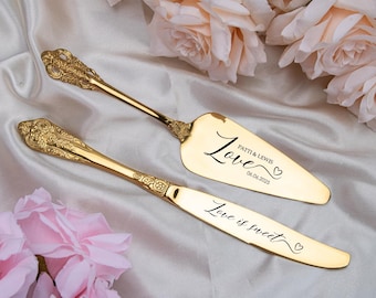 Personalized Wedding Cake Server Set: Engraved Knife and Server