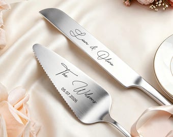 Personalized Wedding Cake Knife and Server Set, Custom Engraved Wedding Cake Cutting Set, Bride and Groom Gift