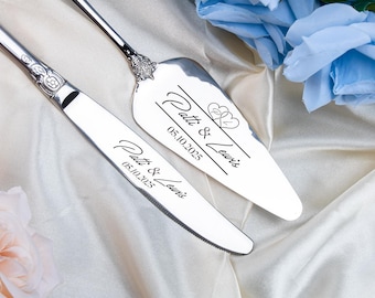 Engraved Wedding Cake Knife Set: Personalized Stainless Steel Server