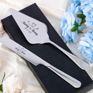 Personalized Wedding Cake Knife Set: Engraved Stainless Steel Server