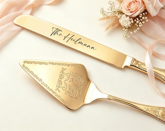 Wedding Cake Cutting Set Personalized Engraved Stainless Steel Bridal Server, Cake Knife and Server Set, Wedding Reception Keepsake