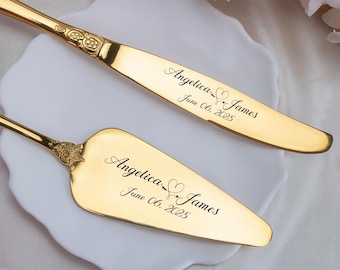 Personalized Wedding Cake Knife Set: Engraved Silver Plated Server
