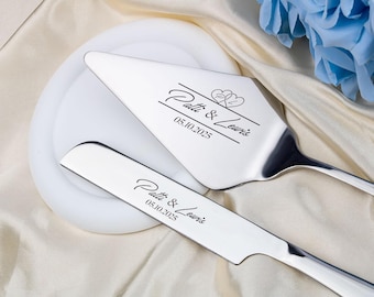 Engraved Silver Wedding Cake Cutter Set: Personalized Bridal Gift