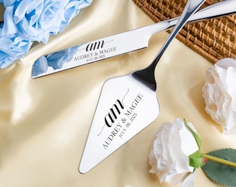 Personalisierte Hochzeitstorte Messer Set: Gravierte Edelstahl Tortenheber