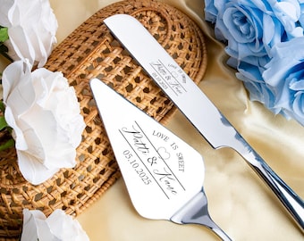 Personalized Wedding Cake Knife Set: Engraved Stainless Steel Bridal Keepsake