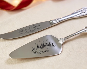 Personalized Christmas Cake Cutting Set, Custom Wedding Cake Knife and Server, Engraved Couple Gift, Bridal Shower Gift,Anniversary Keepsake