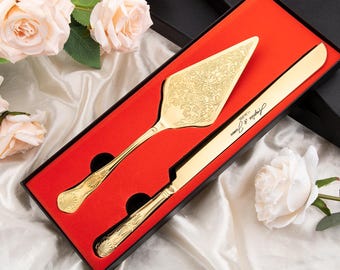 Personalized Cake Knife Set, Engraved Food Grade 18/8 Stainless Steel, Seamlessly Formed in One Piece, Anniversary Wedding  Birthday Gift