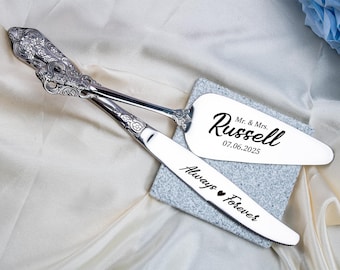 Custom Wedding Cake Knife Gift Set, Cake knife and Server Wedding, Engraved Cake Cutter, Elegant Wedding Reception Gift