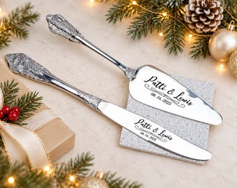 Personalized Wedding Cake Cutting Set, Engraved Cake Knife and Server Set, Wedding Keepsake Gift