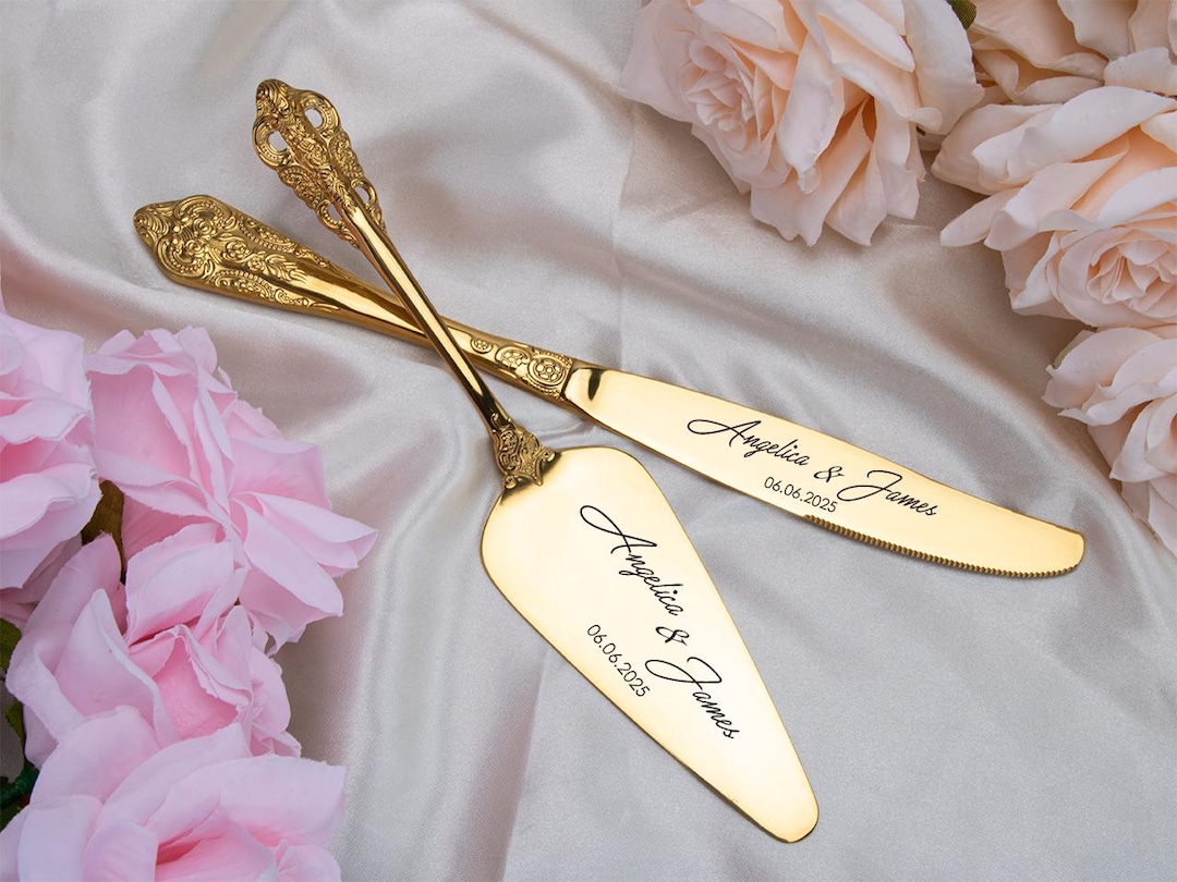 Personalized Wedding Cake Cutting Set: Engraved Stainless Steel Knife & Server