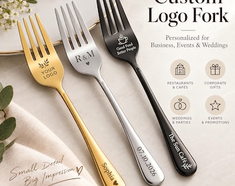 Personalized Fork, Custom Engraved Fork with Name Text or Logo, Wedding Cake Fork, Restaurant Logo Fork, Business & Event Gift