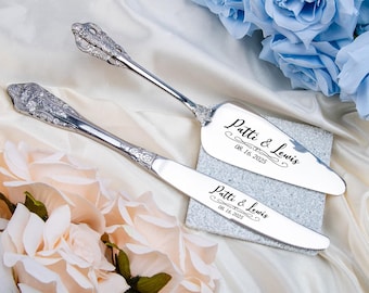 Personalisierter Hochzeitstorten-Schnitt-Set: Gravur-Andenken