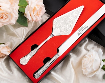 Personalized Wedding Cake Cutting Set, Engraved Stainless Steel Knife & Server, Customizable logo, Custom Business, Corporate Branding