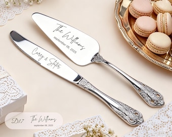 Wedding Cake Cutting Set, Personalized Engraved Silver Cake Knife and Server Set, Wedding Keepsake Gift